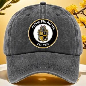 Alpha Phi Alpha Gray Hat with Black and Gold Emblem